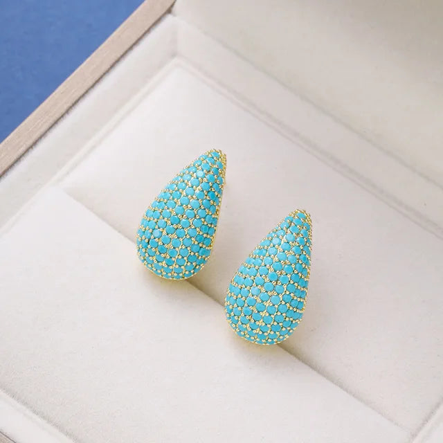 Temperament Inlay Sparkling Color Zircon Waterdrop Ear Stud Waterproof Chunky Teardrop Dome Drop Earrings Party Luxury Jewelry