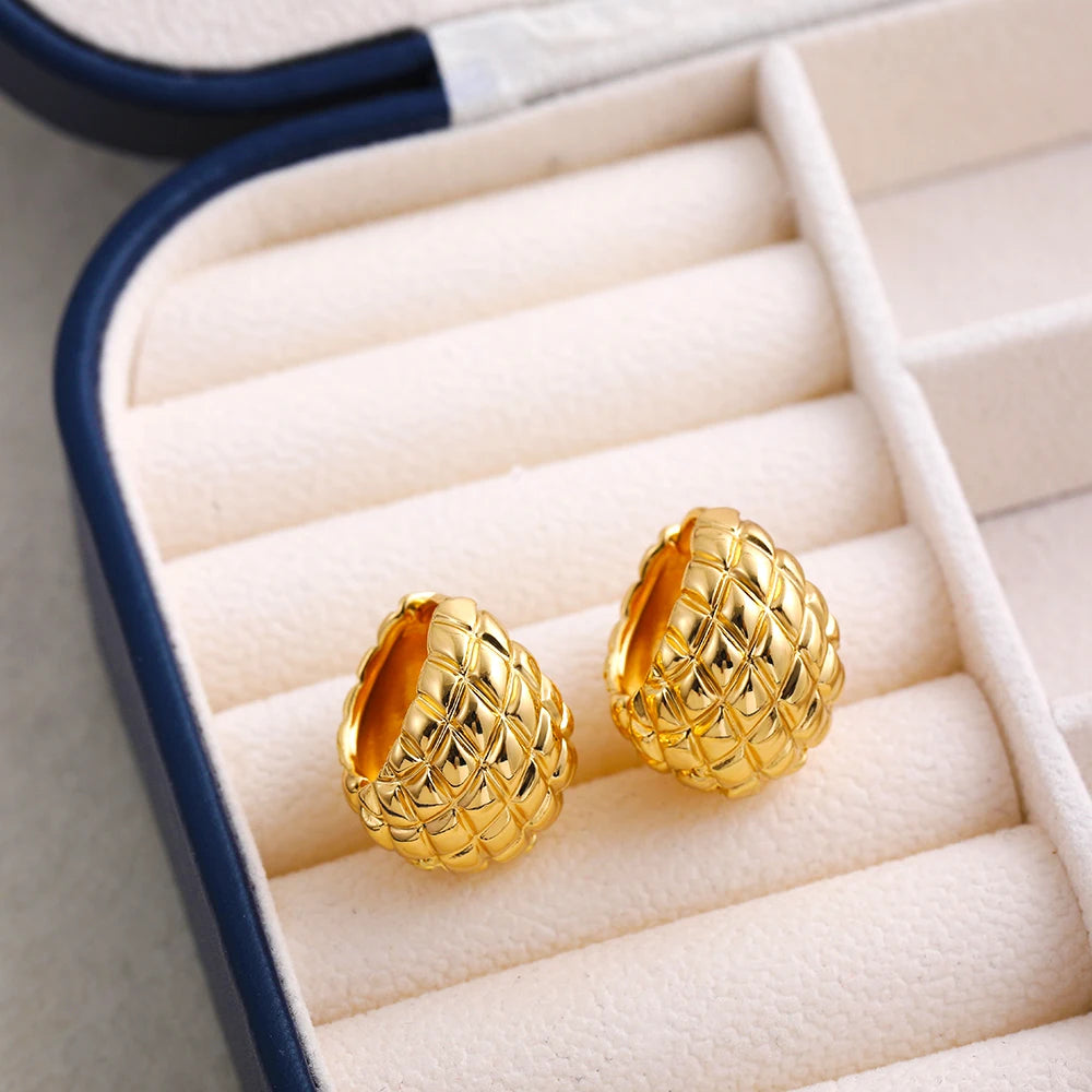 Gold-Plated Pineapple-Inspired Chunky Hoop Earrings