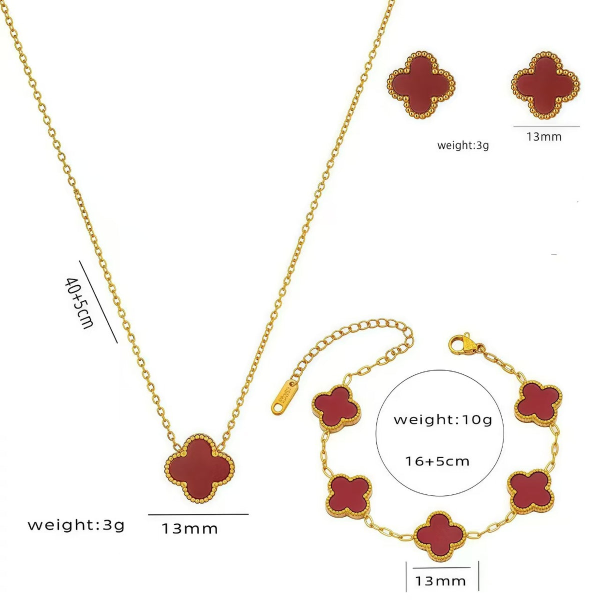 13mm Double-Sided Clover Necklace & Bracelet Set