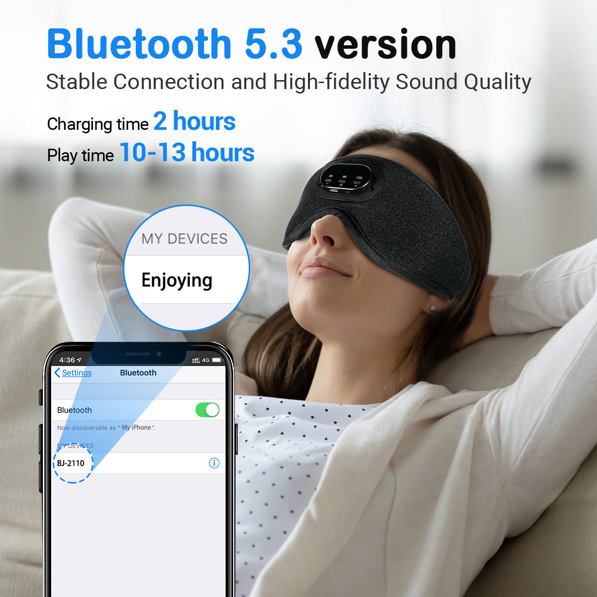 Bluetooth Sleep Mask with White Noise, 3D Eye Cups & Breathable Blackout Design
