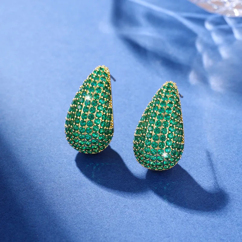 Temperament Inlay Sparkling Color Zircon Waterdrop Ear Stud Waterproof Chunky Teardrop Dome Drop Earrings Party Luxury Jewelry