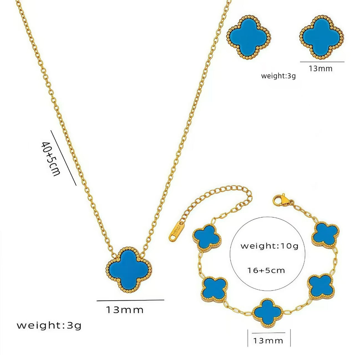 13mm Double-Sided Clover Necklace & Bracelet Set