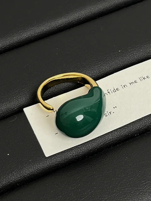 Chunky Water Drop Enamel Ring Brass Exaggerated Geometric Statement Opening Vintage  Party