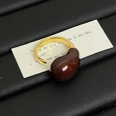Chunky Water Drop Enamel Ring Brass Exaggerated Geometric Statement Opening Vintage  Party