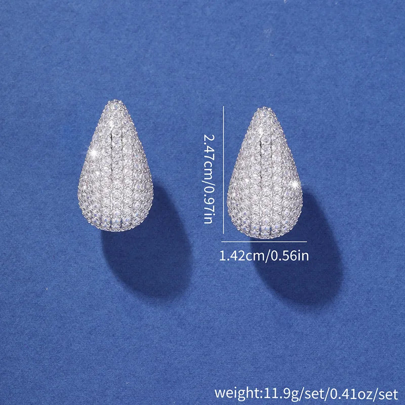 Temperament Inlay Sparkling Color Zircon Waterdrop Ear Stud Waterproof Chunky Teardrop Dome Drop Earrings Party Luxury Jewelry