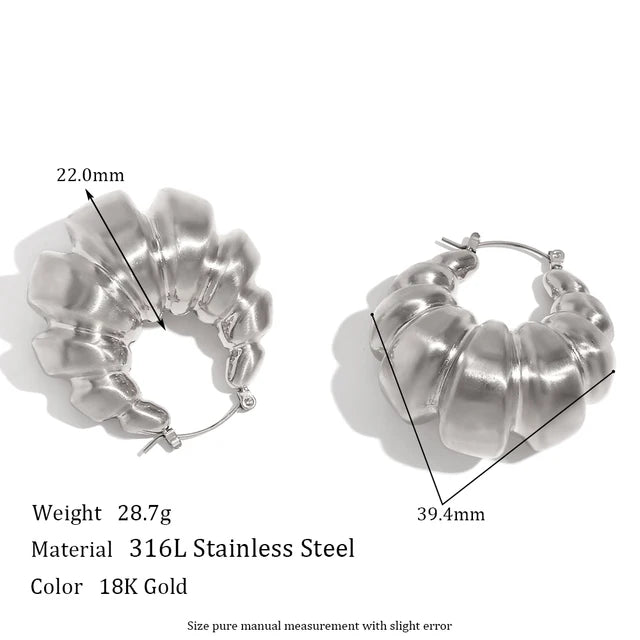 Exaggerated Chunky Oversize Big 3D Hollow Out Textured Hoop Earrings Large Circle Loop Thick Stainless Steel Hoop Earrings Women