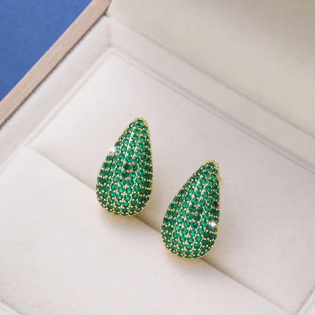 Temperament Inlay Sparkling Color Zircon Waterdrop Ear Stud Waterproof Chunky Teardrop Dome Drop Earrings Party Luxury Jewelry