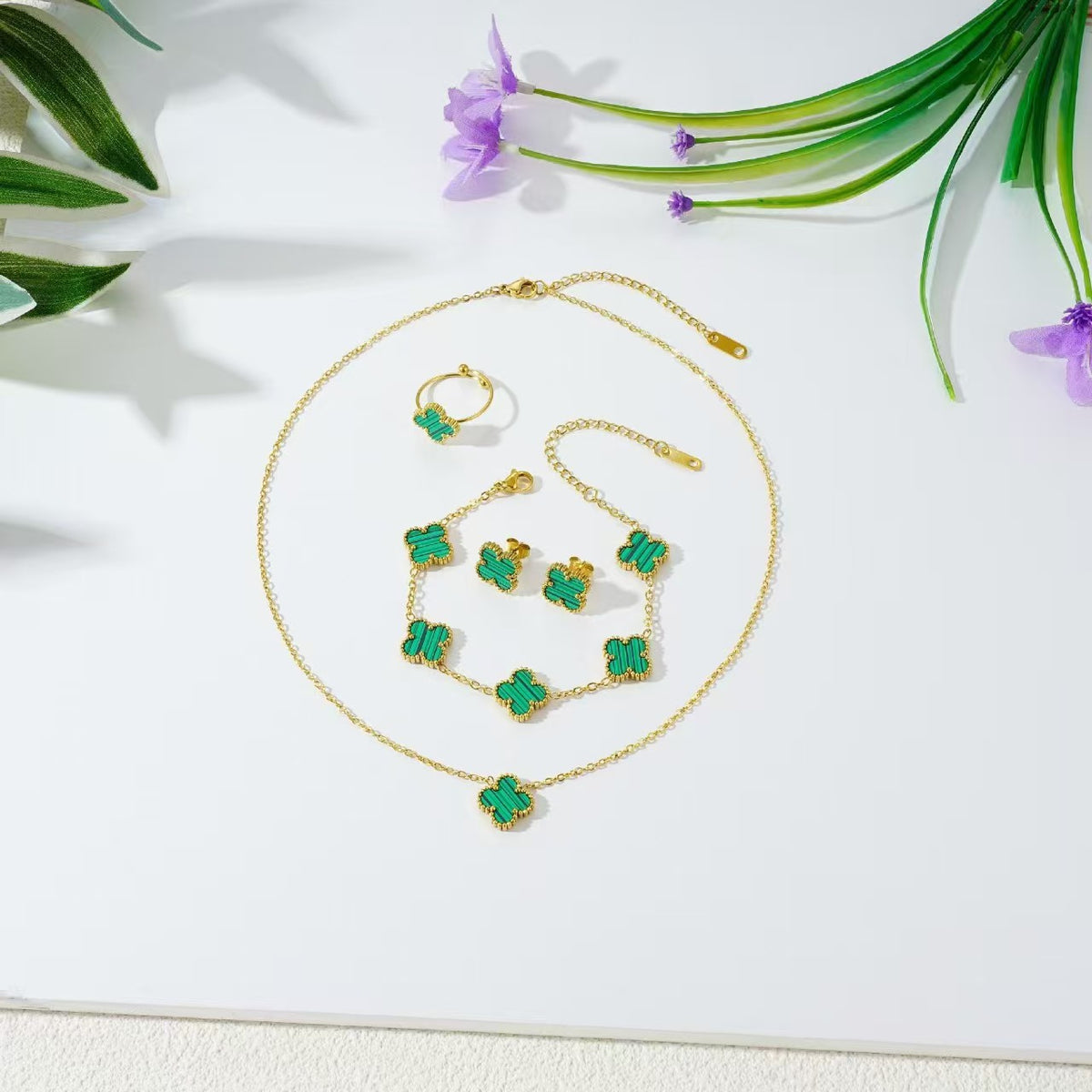 13mm Double-Sided Clover Necklace & Bracelet Set