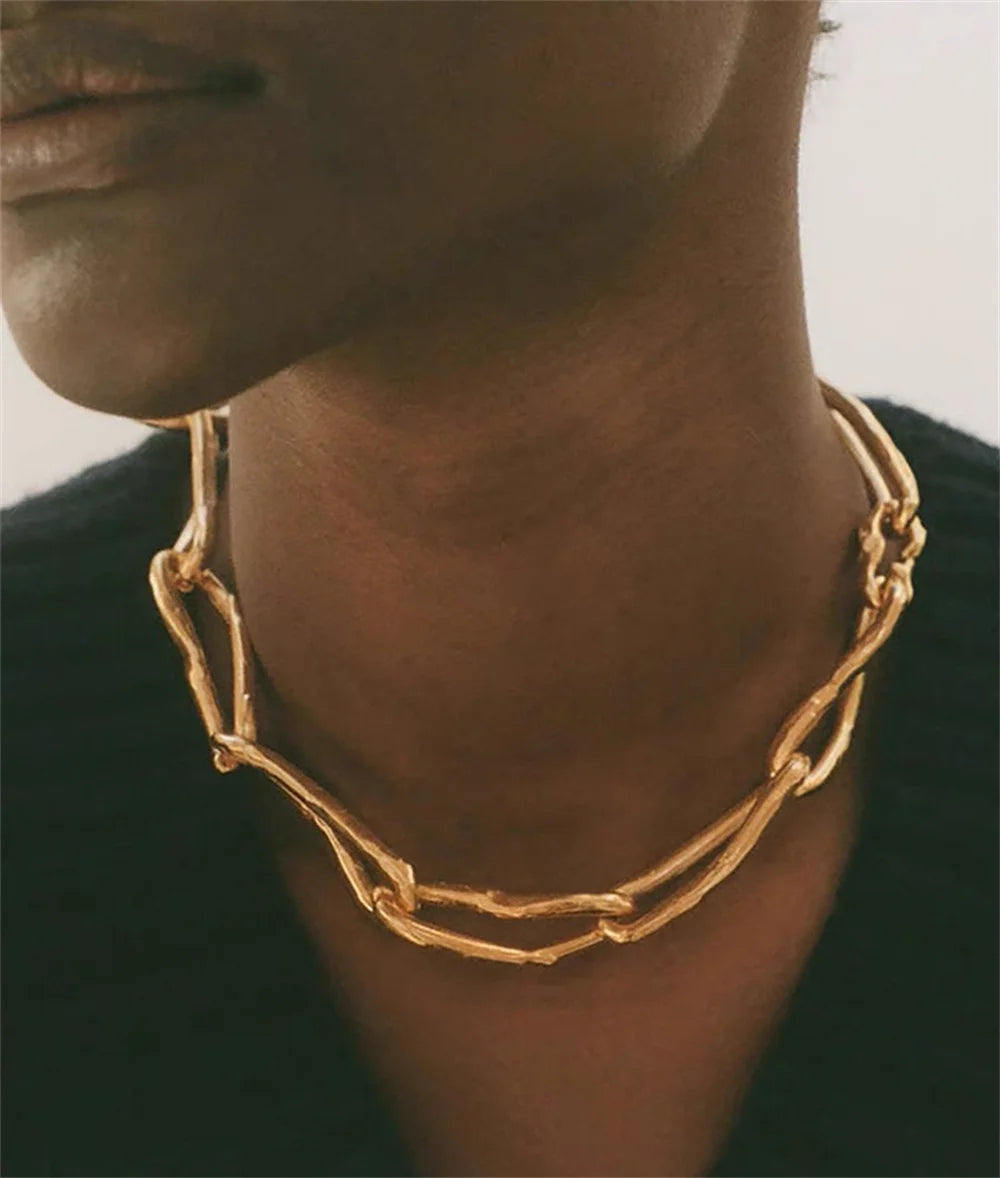 NEW Punk Metal Irregular Thick Chunky Choker Necklace for Women Girls Vintage Show Party Jewelry