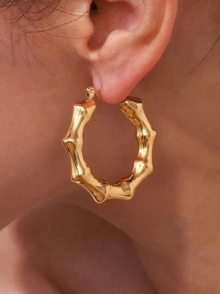 Gold-Tone Bamboo Stainless Steel Hoop Earrings