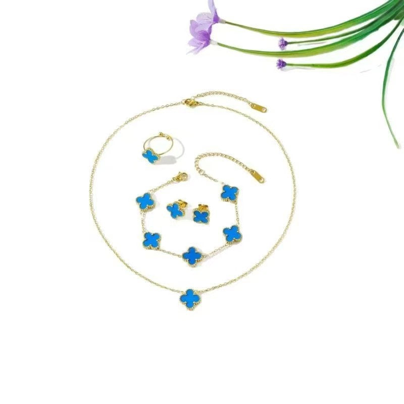 13mm Double-Sided Clover Necklace & Bracelet Set