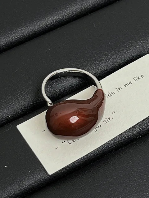 Chunky Water Drop Enamel Ring Brass Exaggerated Geometric Statement Opening Vintage  Party
