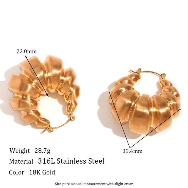 Exaggerated Chunky Oversize Big 3D Hollow Out Textured Hoop Earrings Large Circle Loop Thick Stainless Steel Hoop Earrings Women