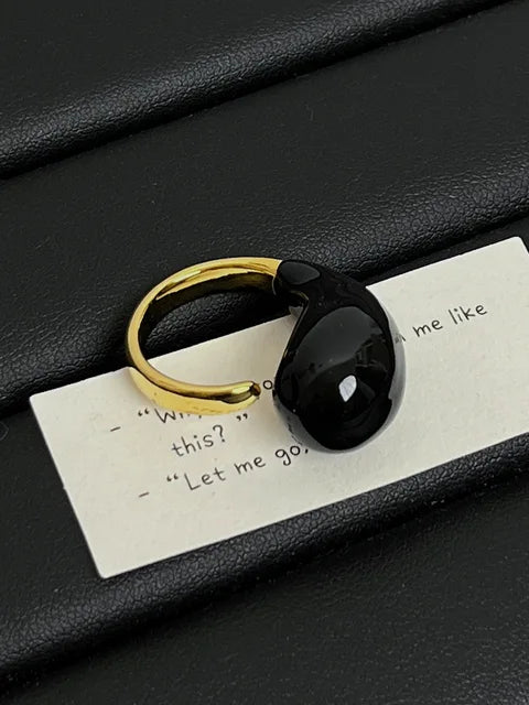 Chunky Water Drop Enamel Ring Brass Exaggerated Geometric Statement Opening Vintage  Party