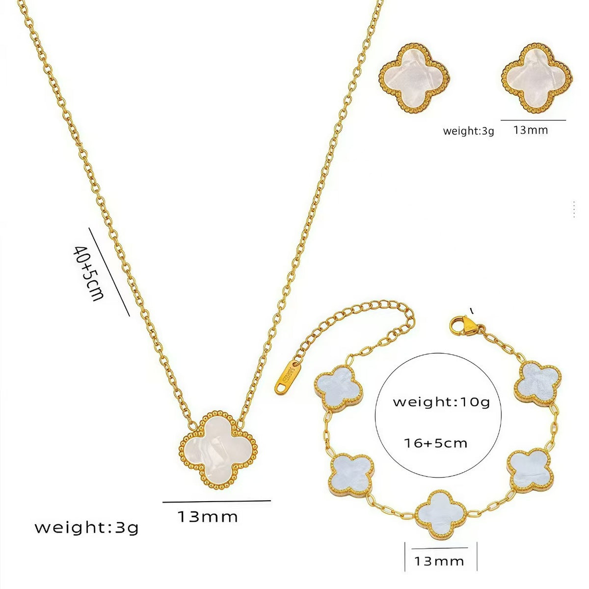 13mm Double-Sided Clover Necklace & Bracelet Set
