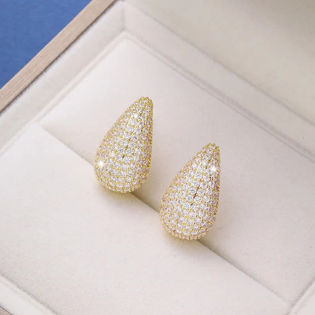 Temperament Inlay Sparkling Color Zircon Waterdrop Ear Stud Waterproof Chunky Teardrop Dome Drop Earrings Party Luxury Jewelry