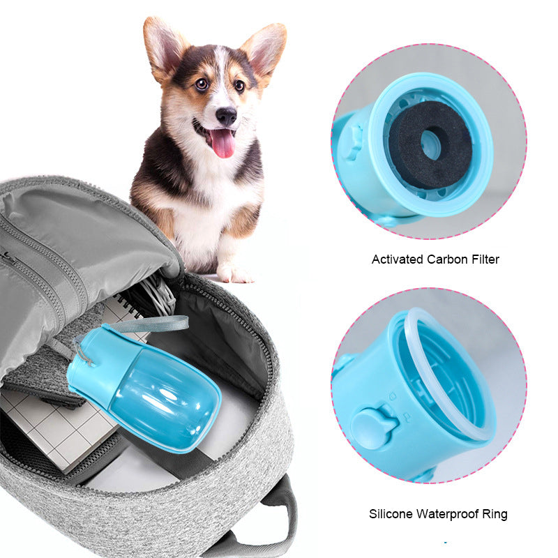 Portable Dog Water Bottle with Filter – 300ml Folding Travel Cup