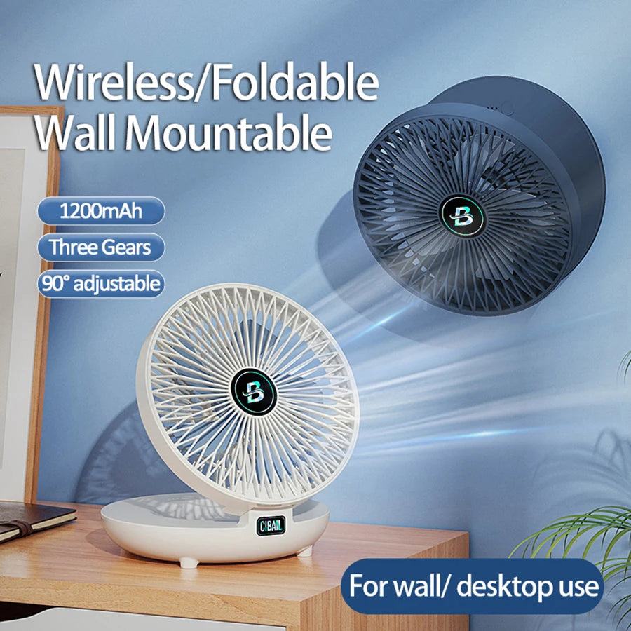 2-in-1 Rechargeable Fan – Folding Desktop & Wall-Mounted Fan with 3 Speeds