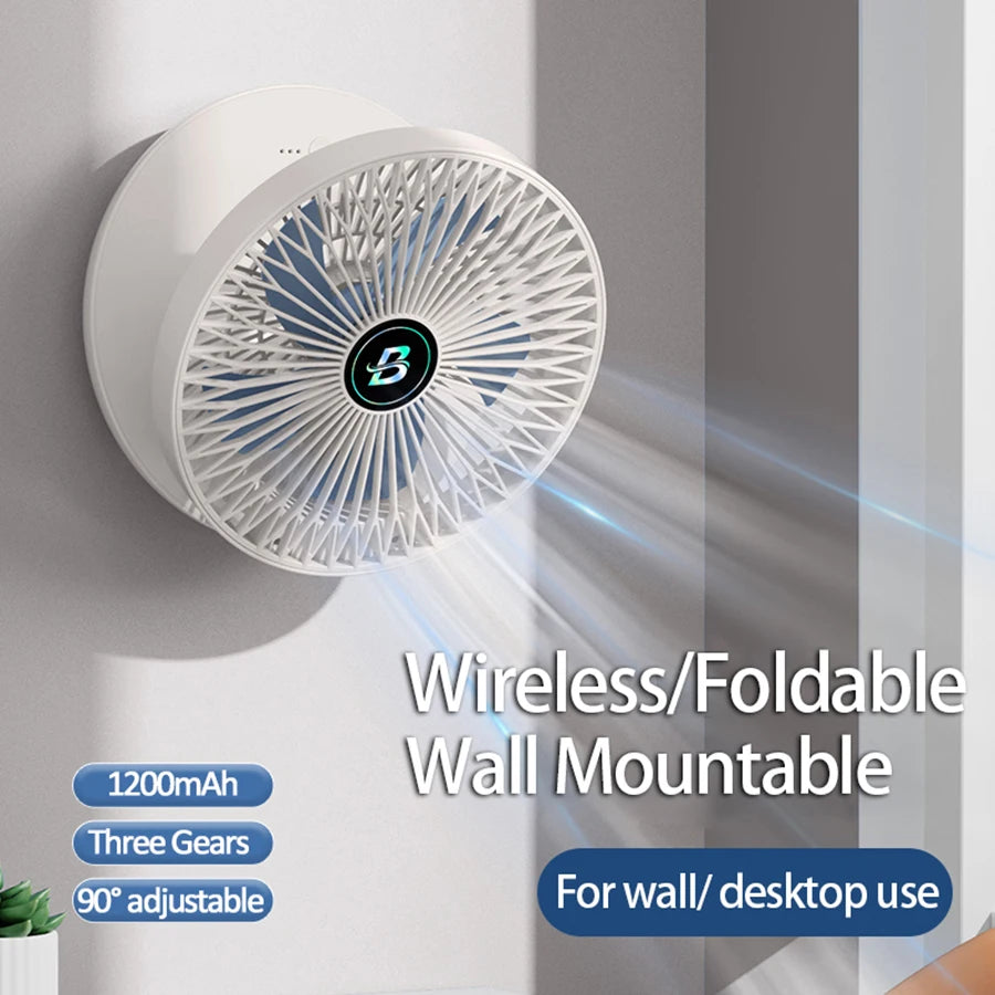 2-in-1 Rechargeable Fan – Folding Desktop & Wall-Mounted Fan with 3 Speeds