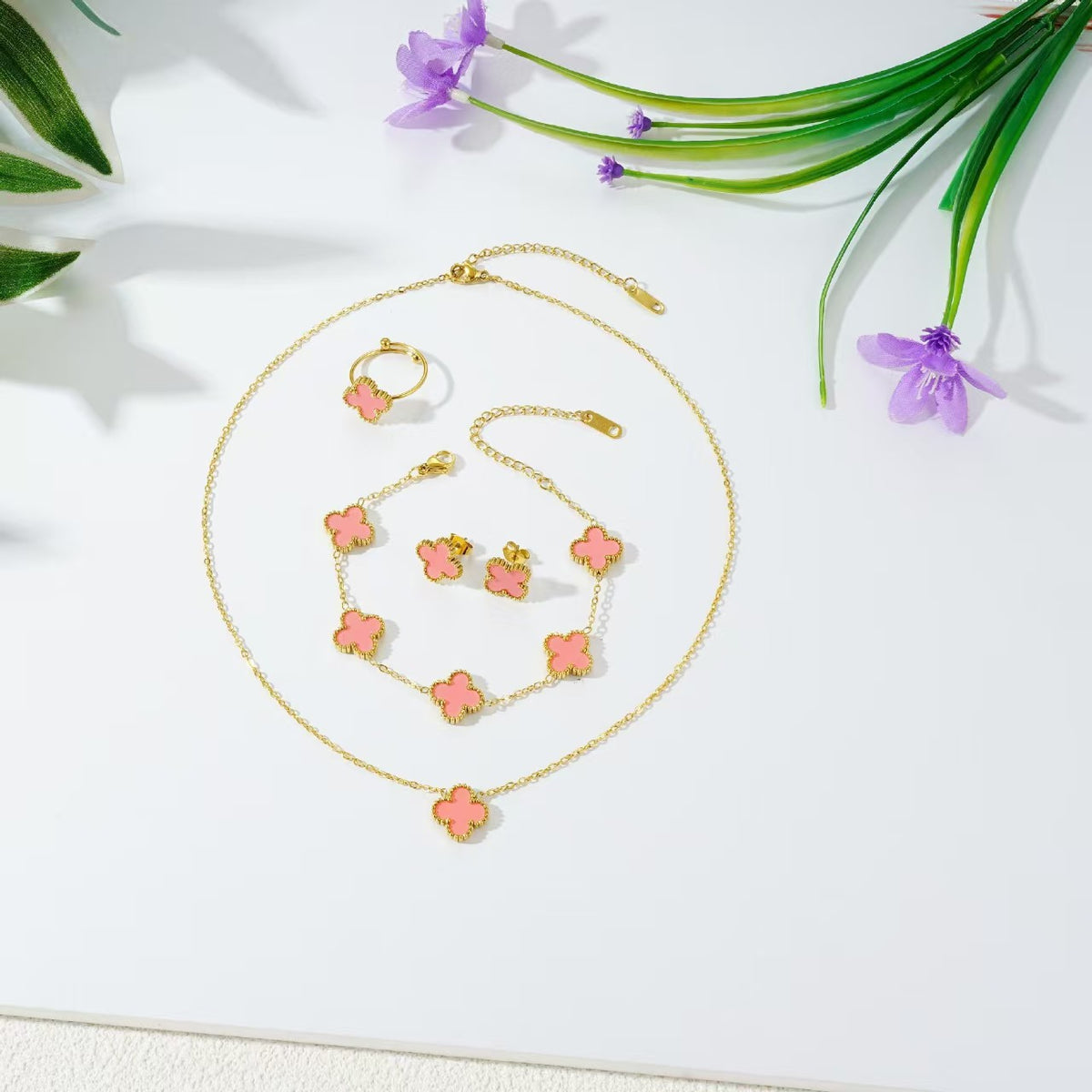 13mm Double-Sided Clover Necklace & Bracelet Set