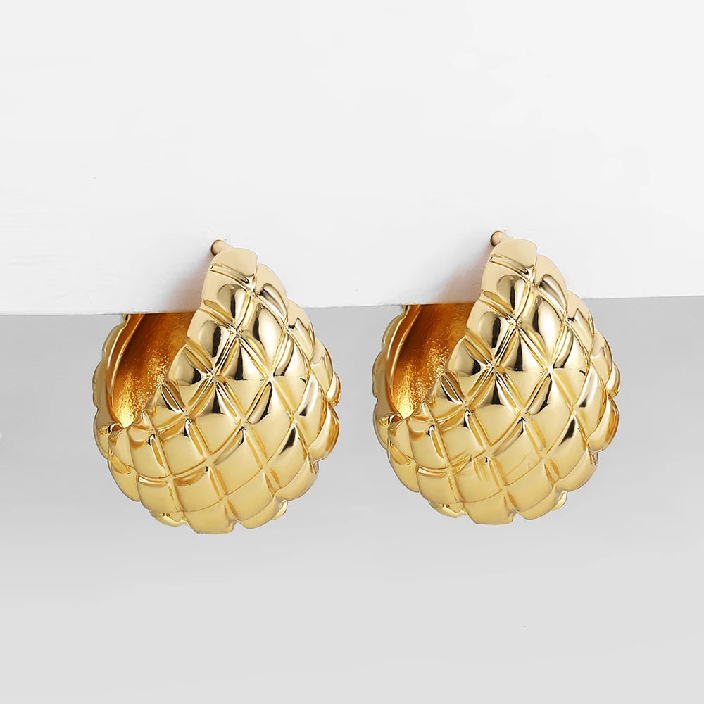 Gold-Plated Pineapple-Inspired Chunky Hoop Earrings