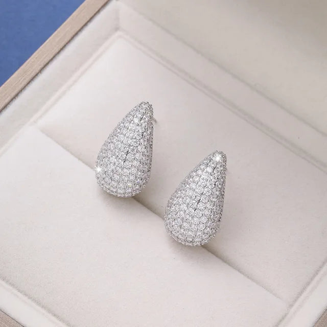 Temperament Inlay Sparkling Color Zircon Waterdrop Ear Stud Waterproof Chunky Teardrop Dome Drop Earrings Party Luxury Jewelry