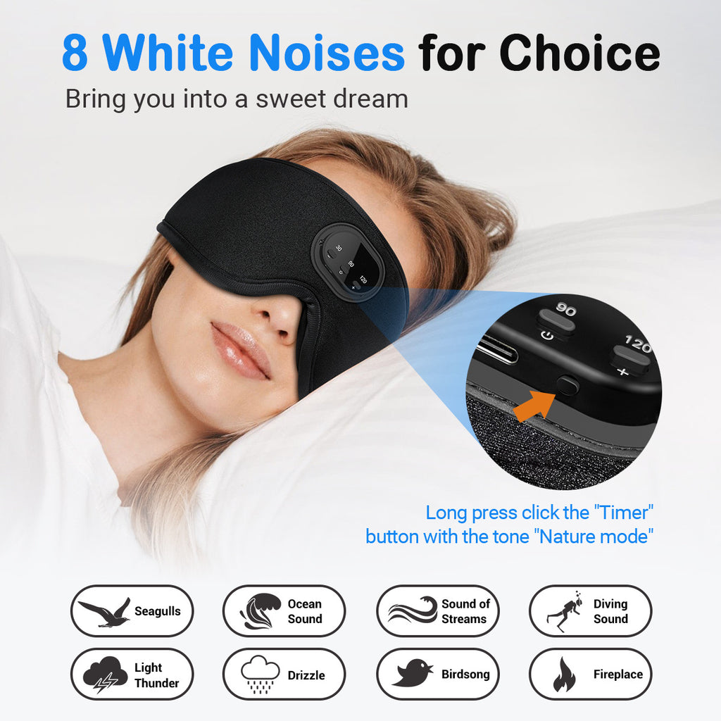 Bluetooth Sleep Mask with White Noise, 3D Eye Cups & Breathable Blackout Design