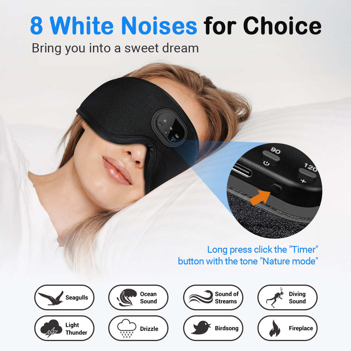 Bluetooth Sleep Mask with White Noise, 3D Eye Cups & Breathable Blackout Design