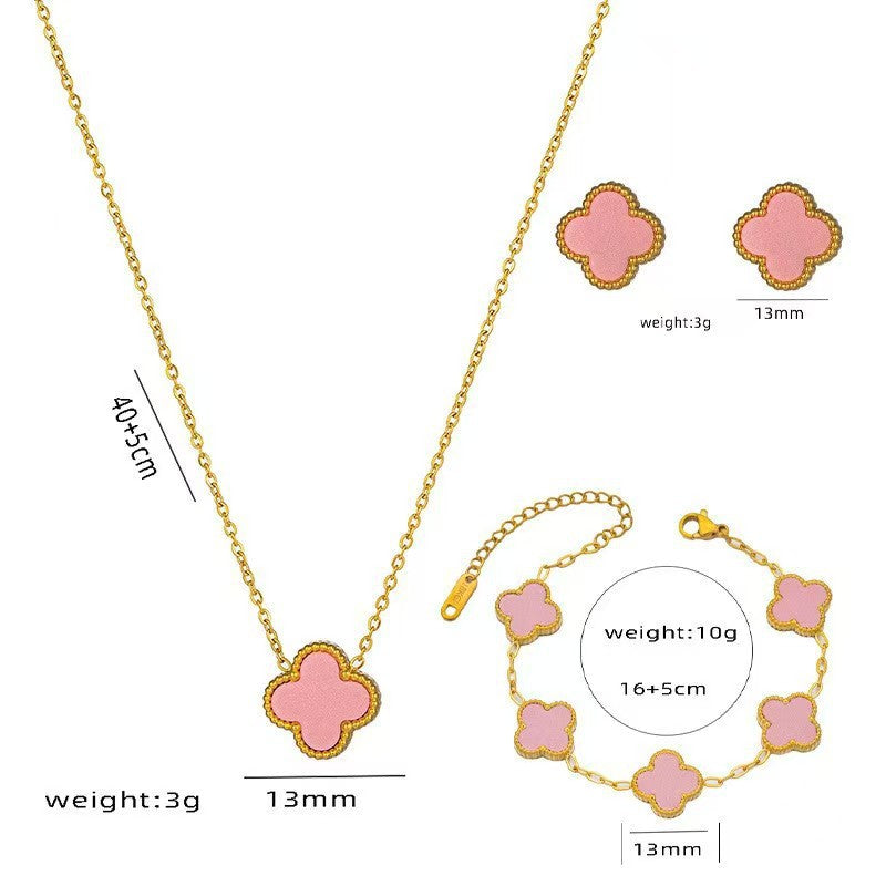 13mm Double-Sided Clover Necklace & Bracelet Set
