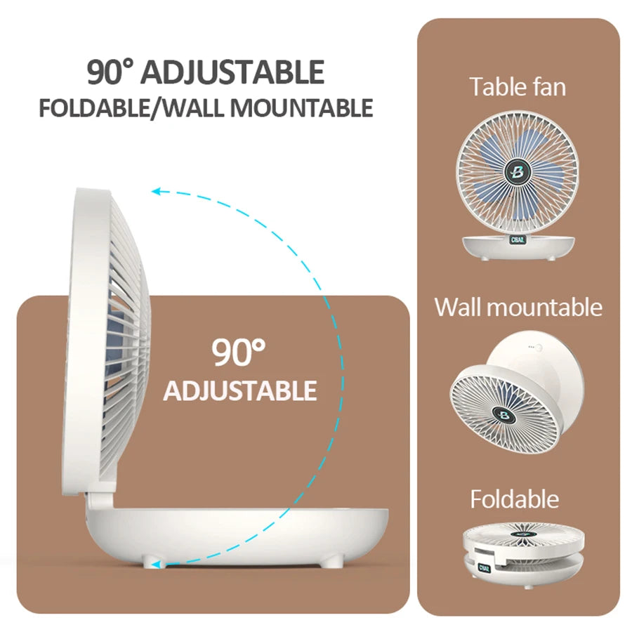 2-in-1 Rechargeable Fan – Folding Desktop & Wall-Mounted Fan with 3 Speeds