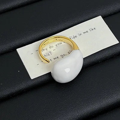 Chunky Water Drop Enamel Ring Brass Exaggerated Geometric Statement Opening Vintage  Party