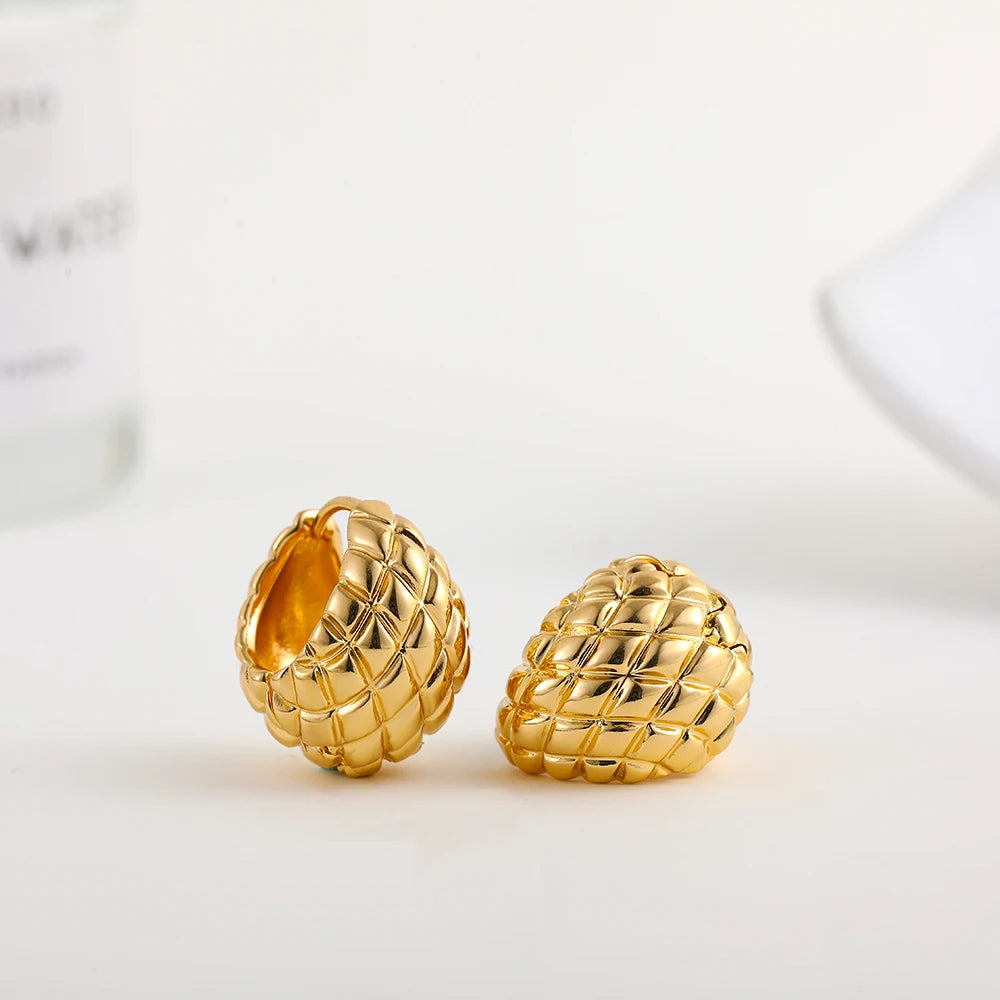 Gold-Plated Pineapple-Inspired Chunky Hoop Earrings