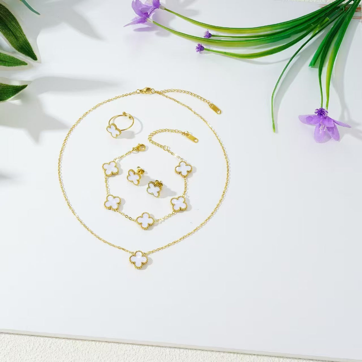 13mm Double-Sided Clover Necklace & Bracelet Set