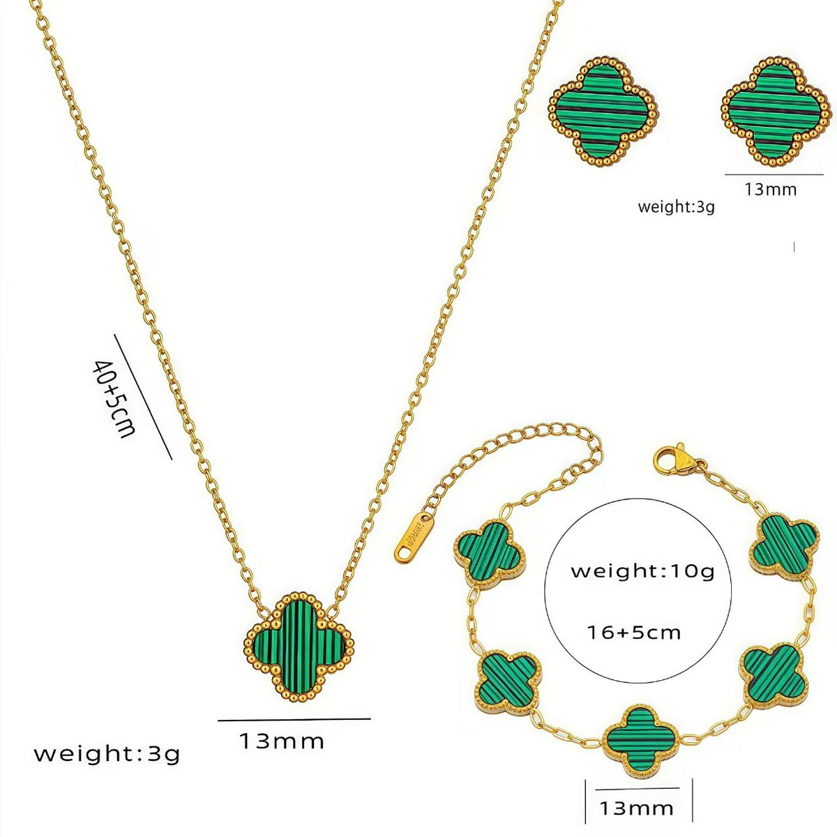 13mm Double-Sided Clover Necklace & Bracelet Set