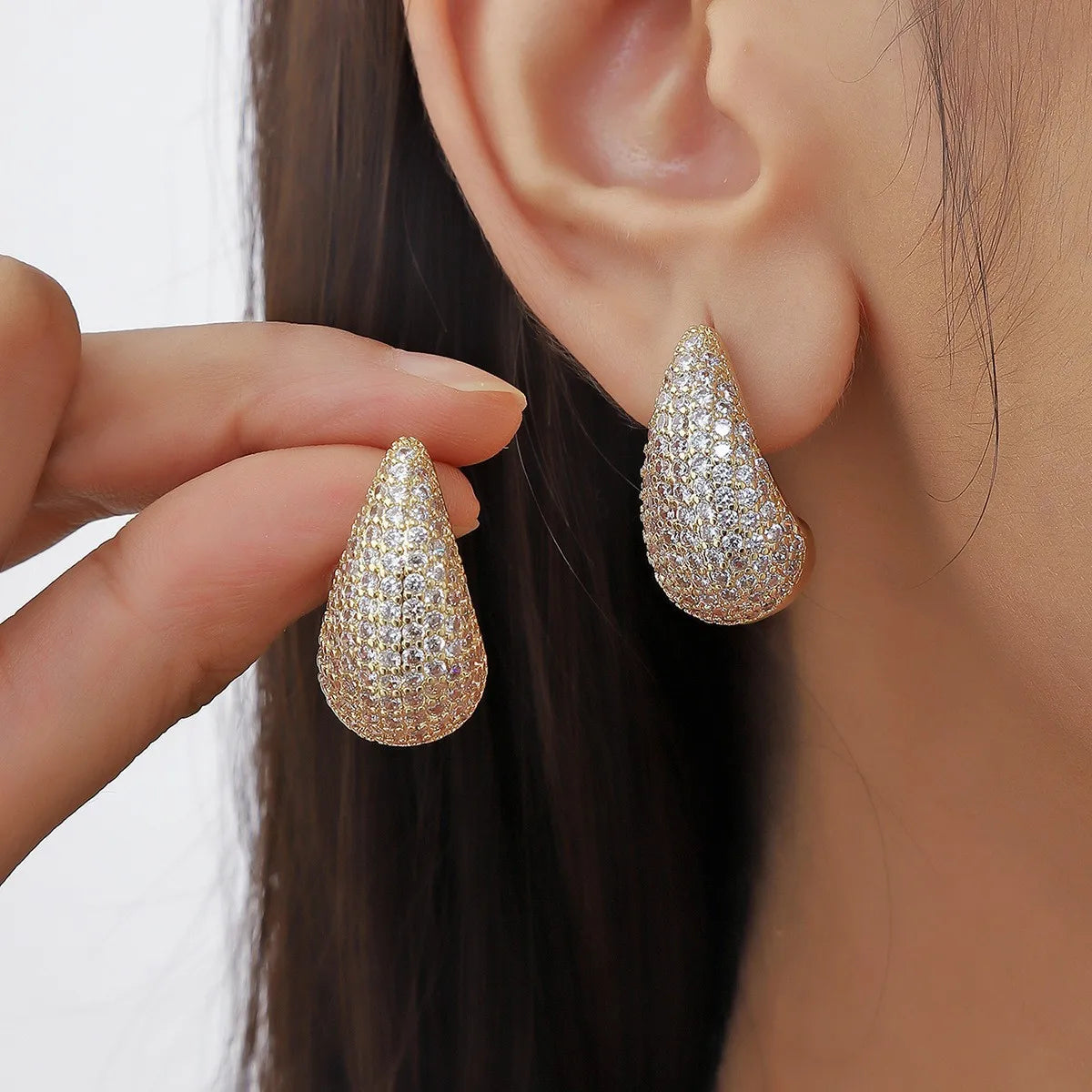 Temperament Inlay Sparkling Color Zircon Waterdrop Ear Stud Waterproof Chunky Teardrop Dome Drop Earrings Party Luxury Jewelry