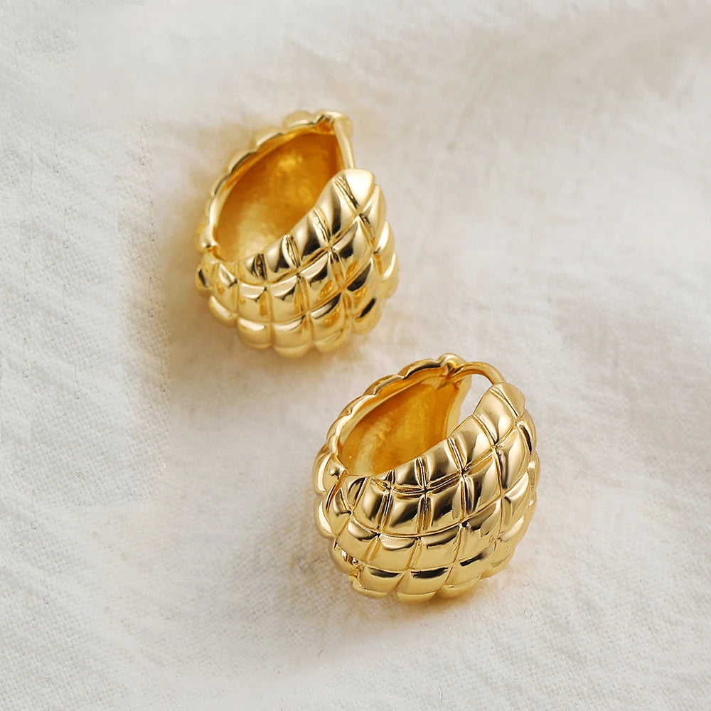 Gold-Plated Pineapple-Inspired Chunky Hoop Earrings