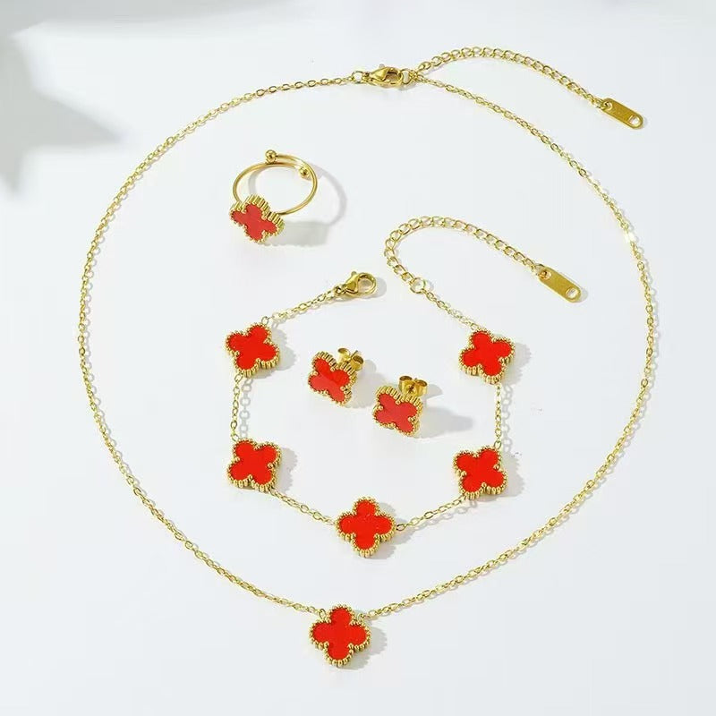 13mm Double-Sided Clover Necklace & Bracelet Set