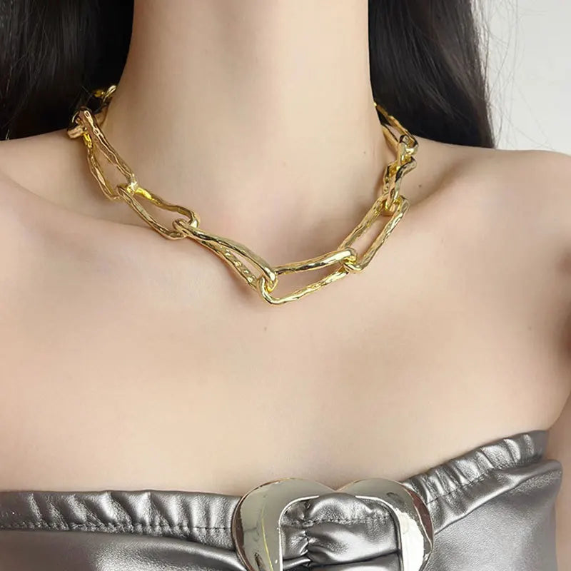 NEW Punk Metal Irregular Thick Chunky Choker Necklace for Women Girls Vintage Show Party Jewelry